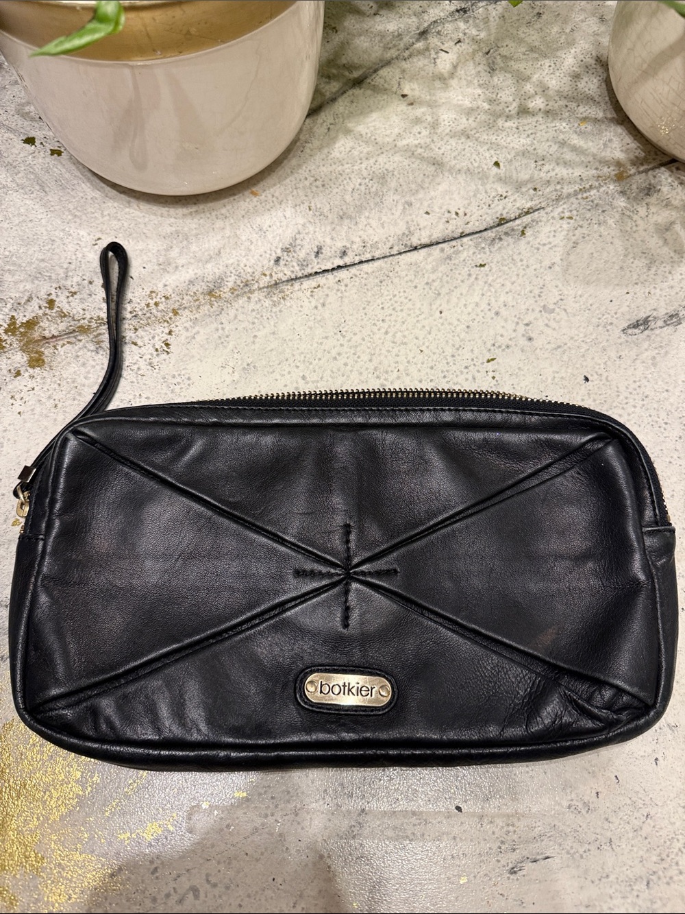 Botkier Black Leather women Zip Wrist Pouch